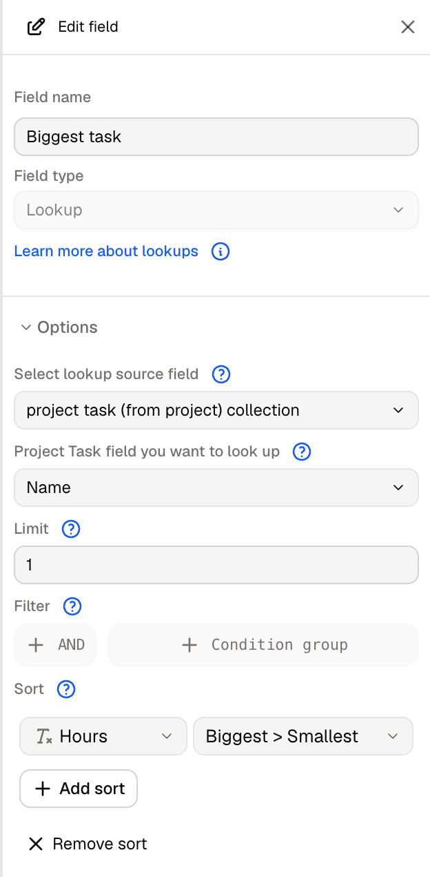A lookup field limited to 1 related record